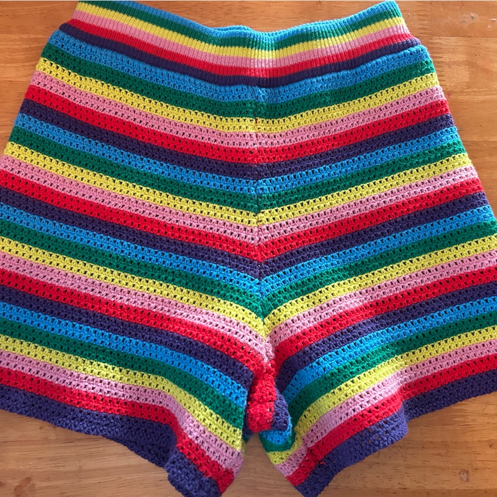 Mini Boden Crochet Multicolor Striped Knit Shorts